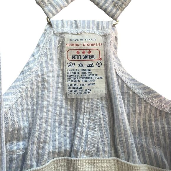 Petit Bateau Blue Railroad Stripe Baby Jumpsuit Overalls 18 Months - Picture 3 of 3
